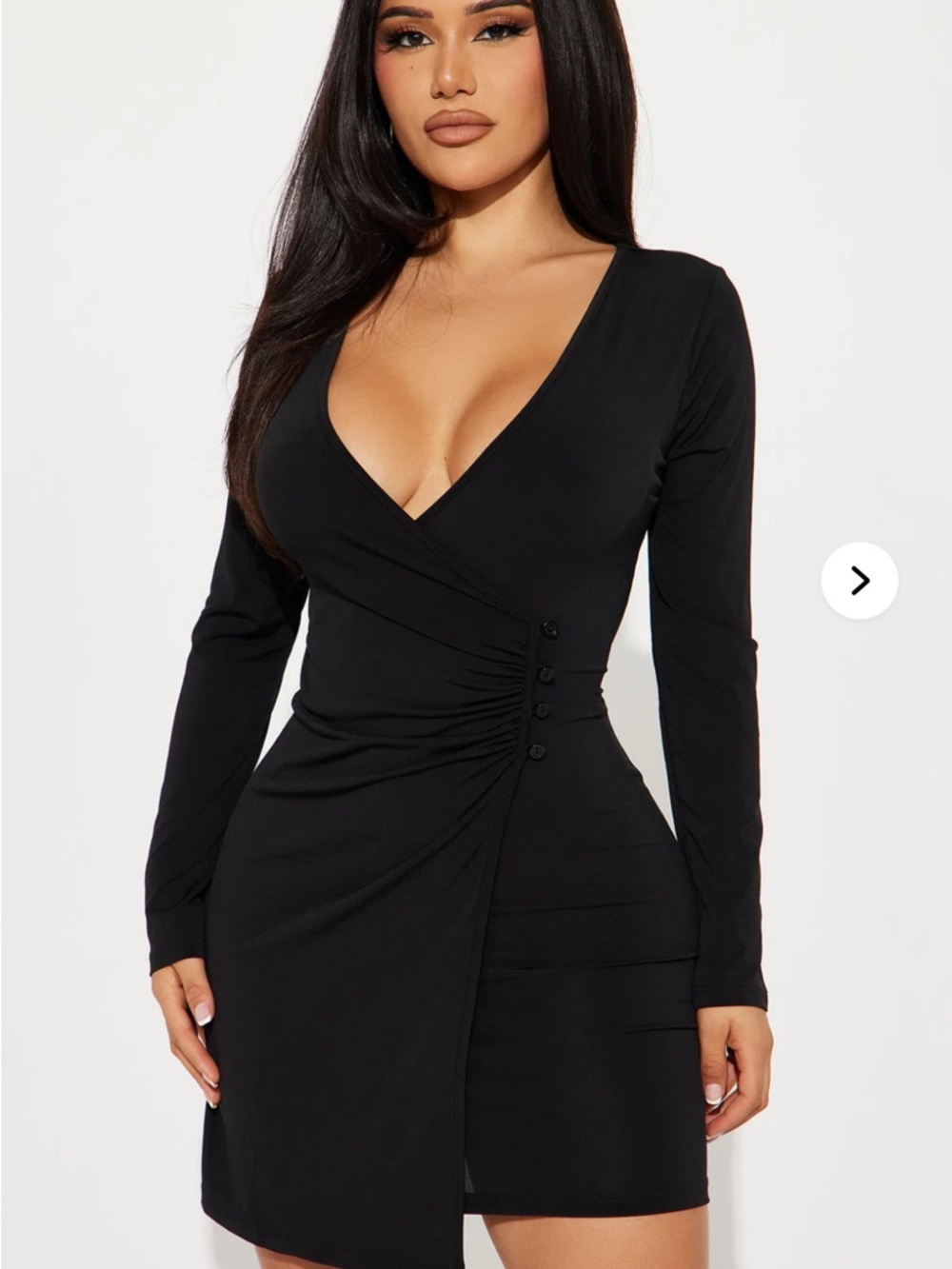 Fashion Nova Black Long-Sleeve Wrap Mini Dress